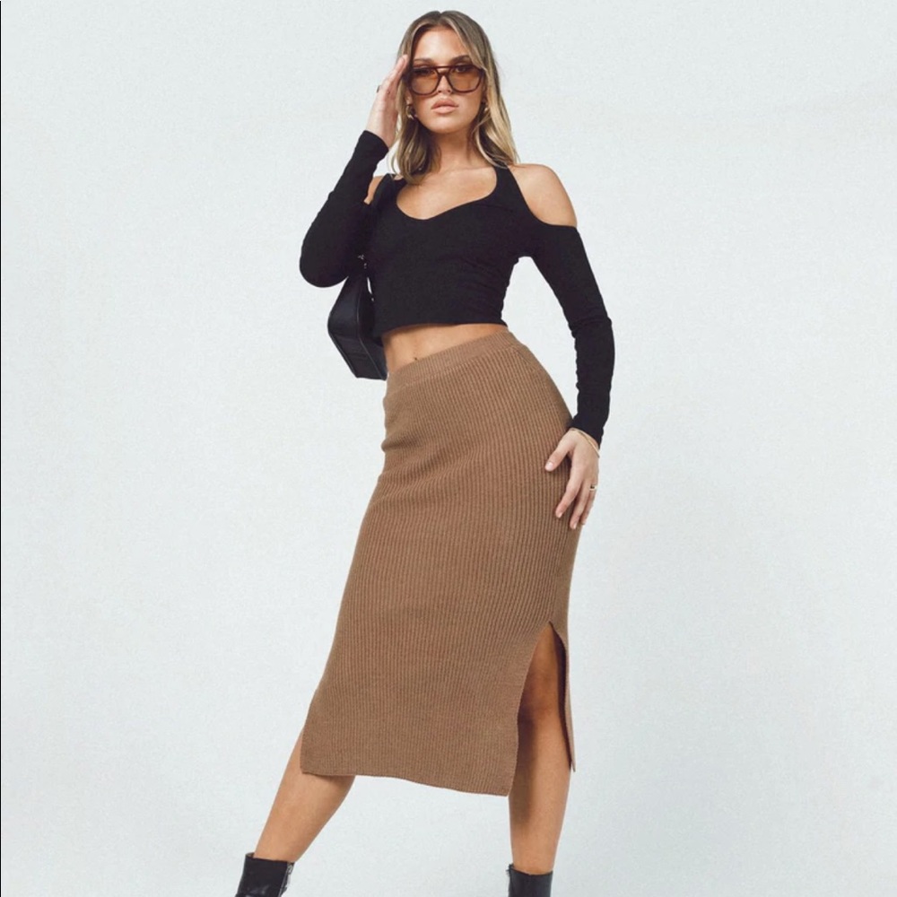 PRINCESS POLLY- Tanna Midi Skirt in Brown